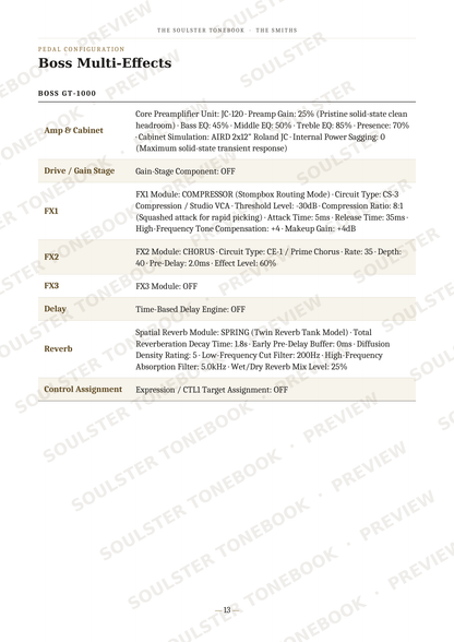 A page from a technical user manual for Boss Multi-Effects effects pedals, detailing the BOSS G-1000 model. The page features a white background with black text, light beige section headers, and a light tan grid pattern at the bottom.