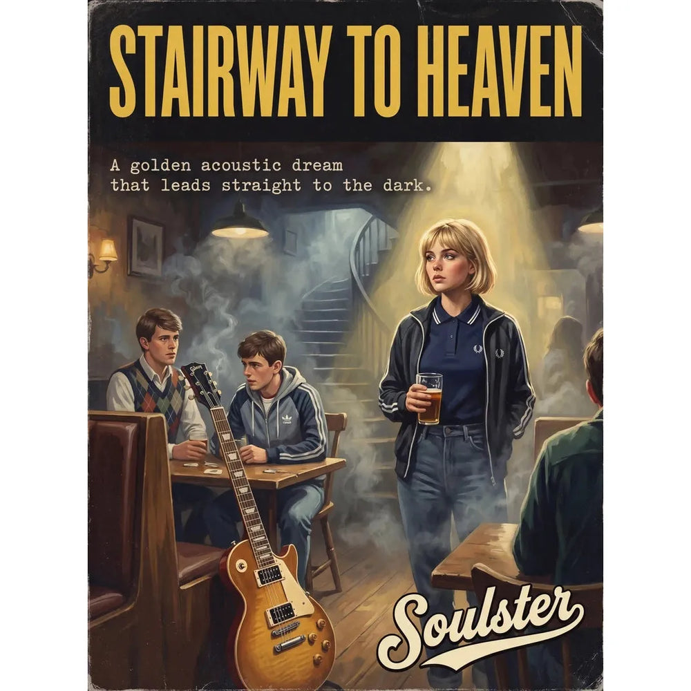 Soulster retro pulp thriller book cover style art print illustration inspired by Led Zeppelin - Stairway To Heaven.