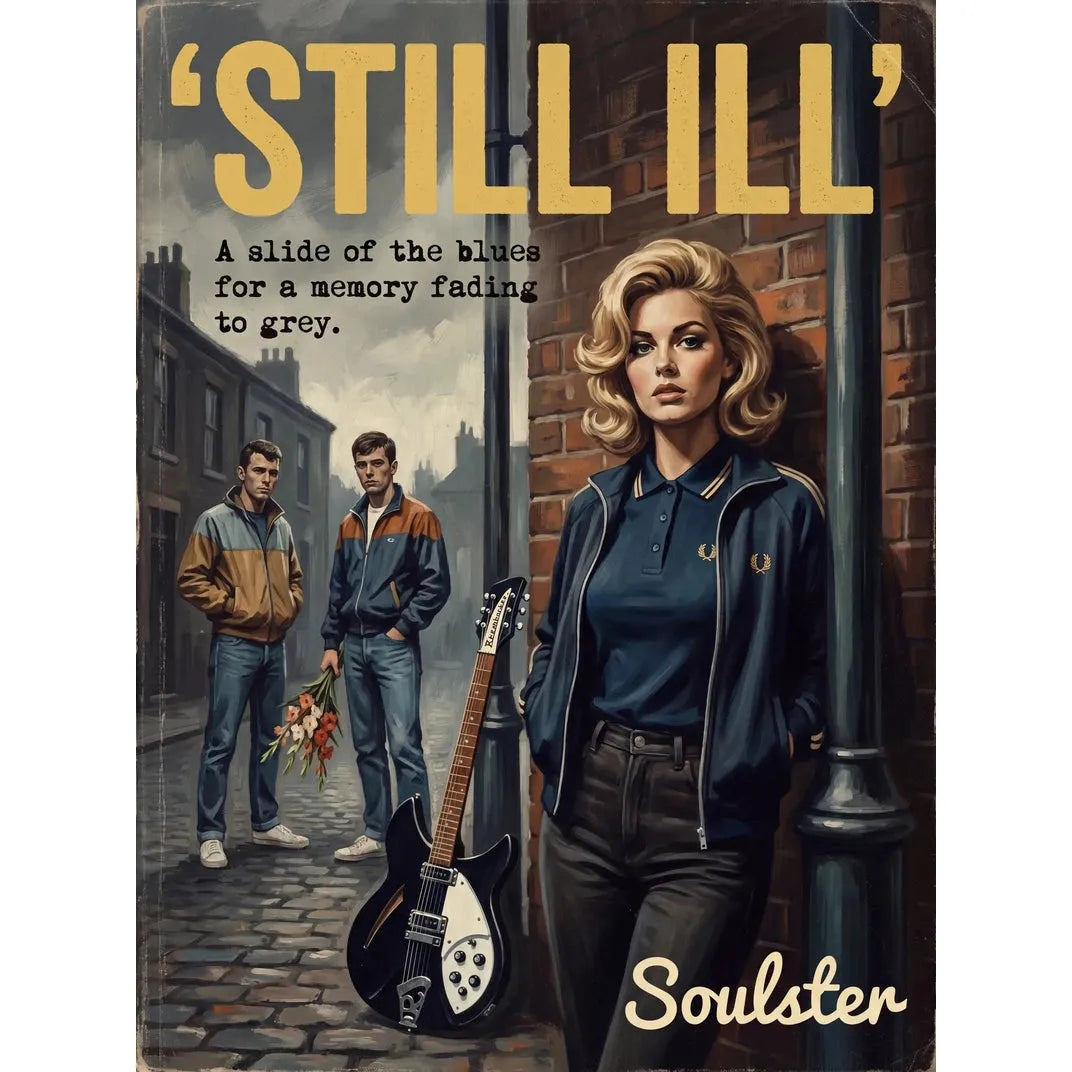 Soulster retro pulp thriller book cover style art print illustration inspired by The Smiths - Still Ill.