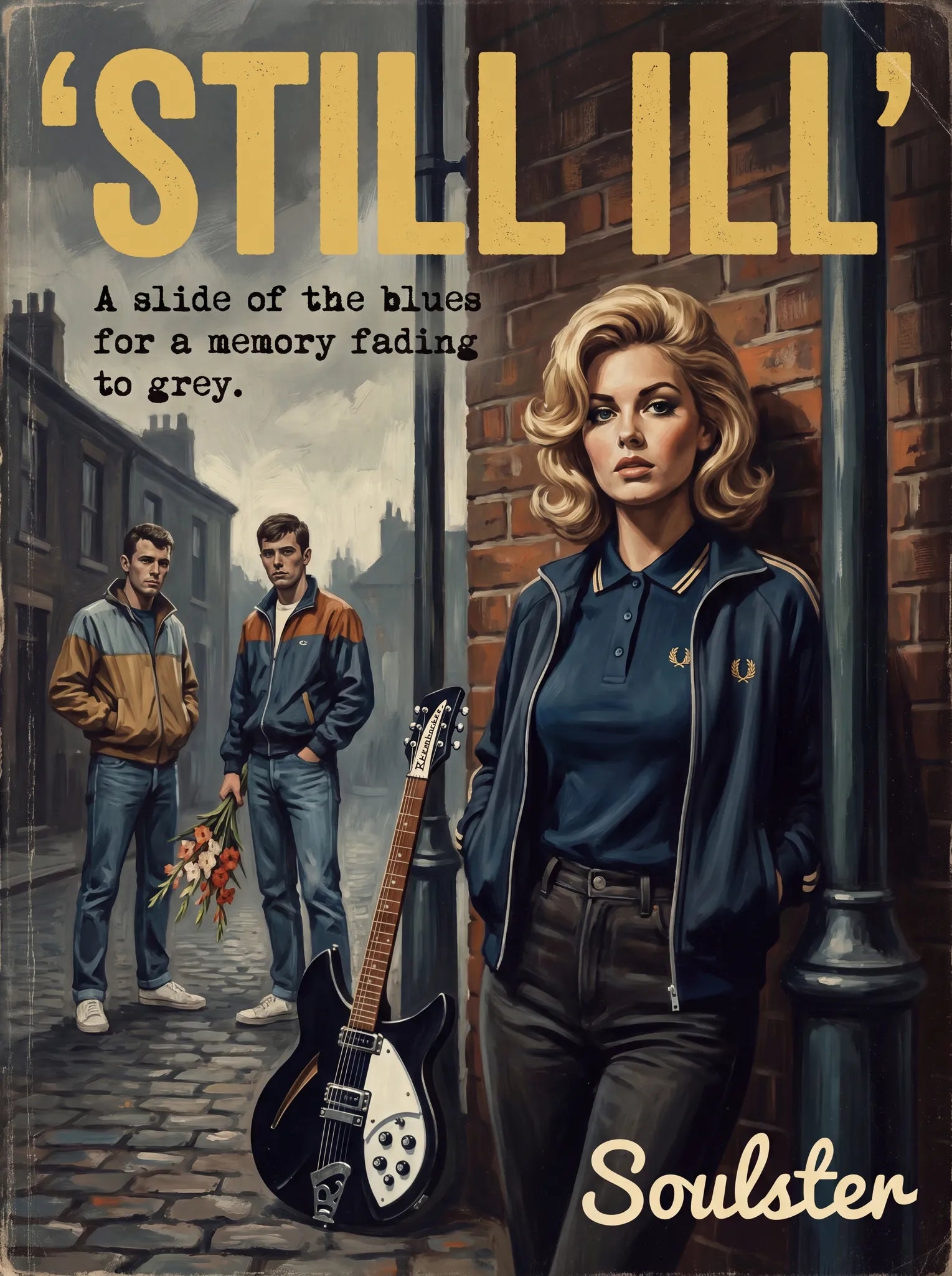 Soulster retro pulp thriller book cover style art print illustration inspired by The Smiths - Still Ill.