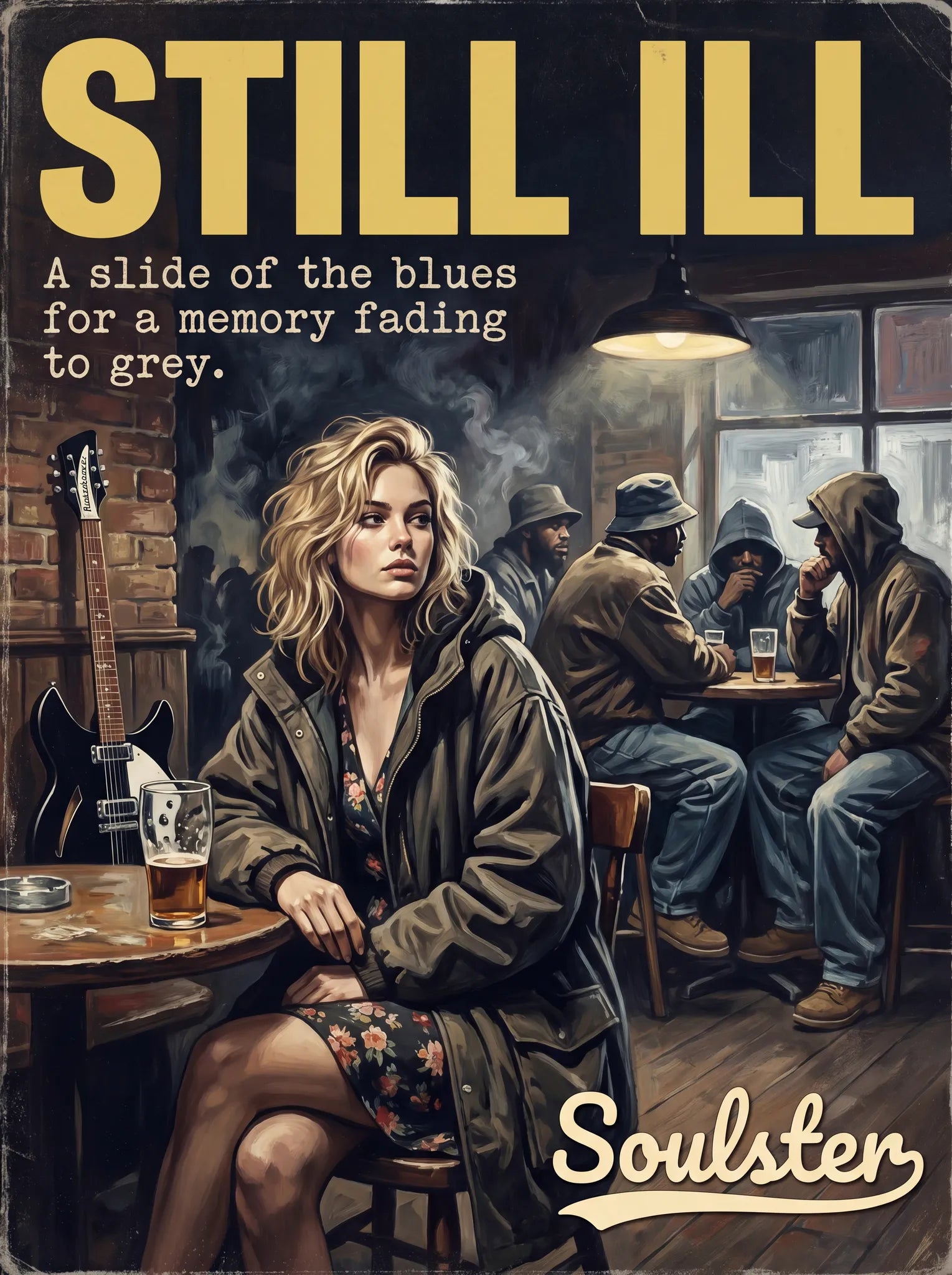 Soulster cinematic vintage pulp book cover art print illustration styled in a classic 1990s design layout inspired by Still Ill.