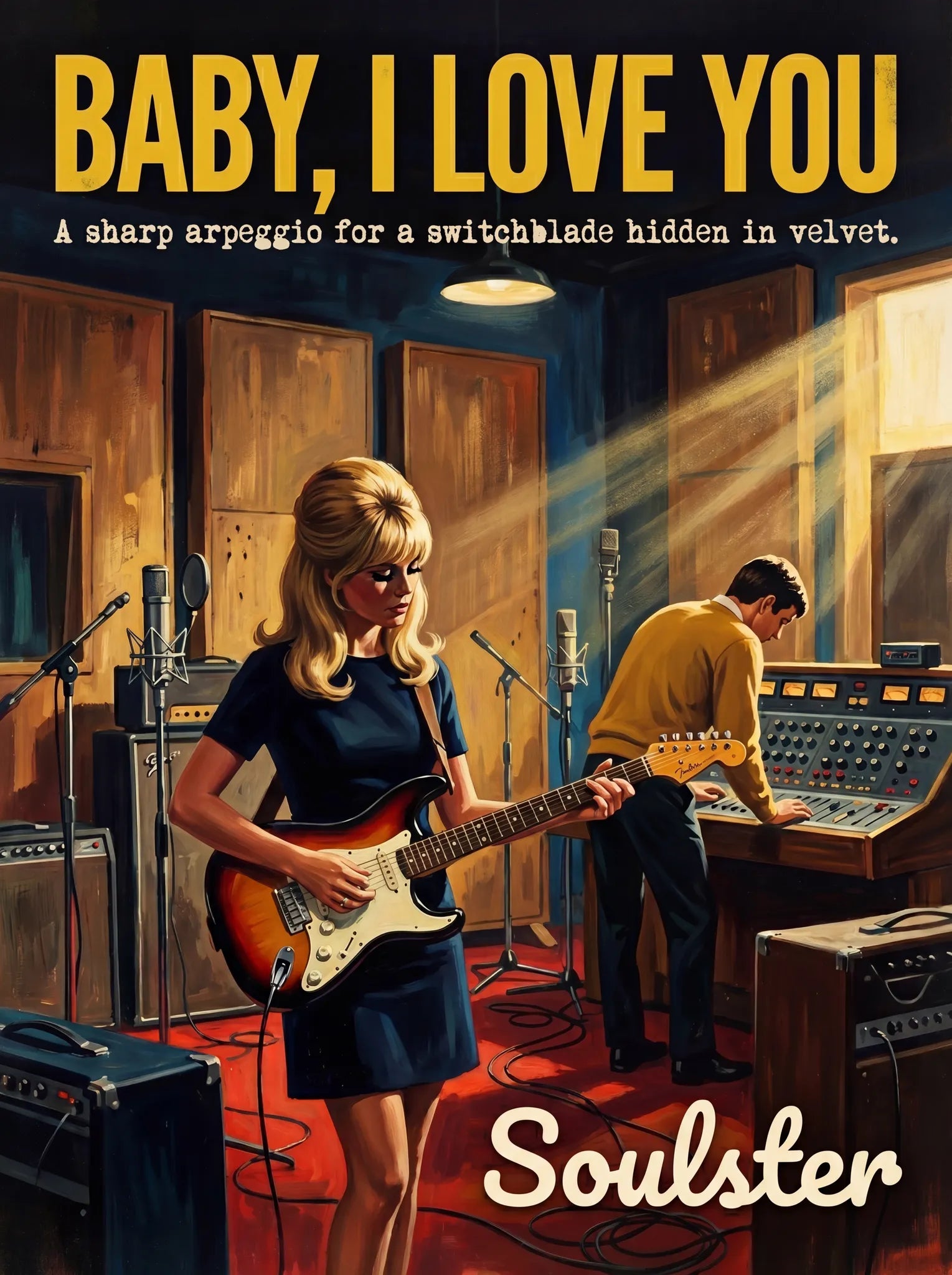 Premium Soulster studio wall art print featuring a mid-century vintage book cover aesthetic inspired by Alternative Indie - Baby, I Love You.