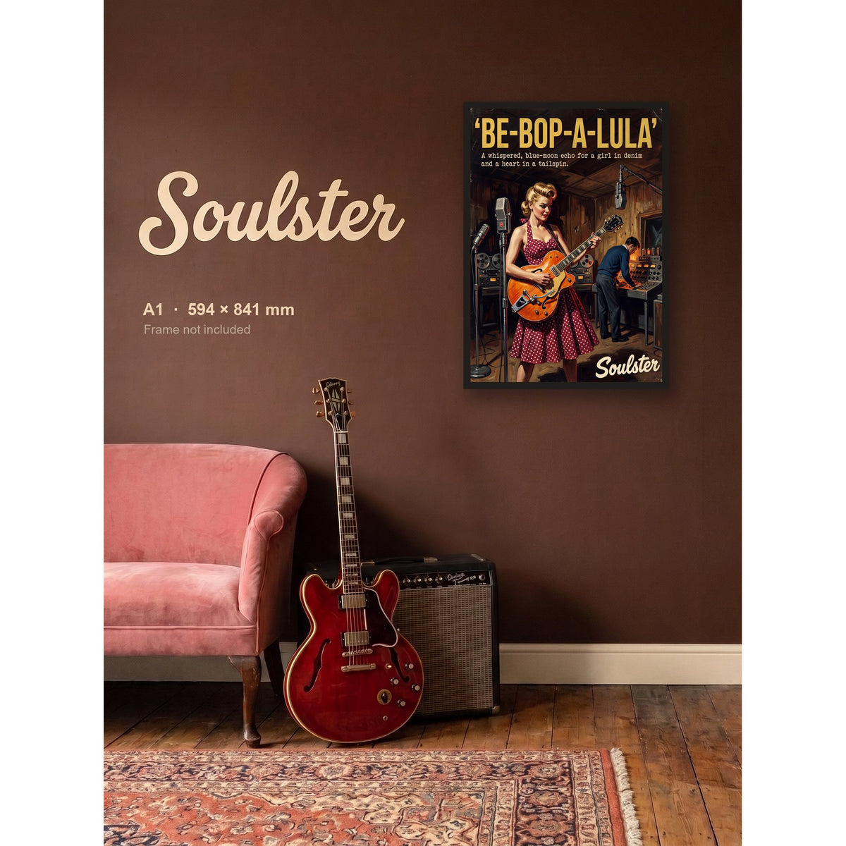 Be-Bop-A-Lula - Studio Print shown framed on a wall in A1 size. Frame not included.