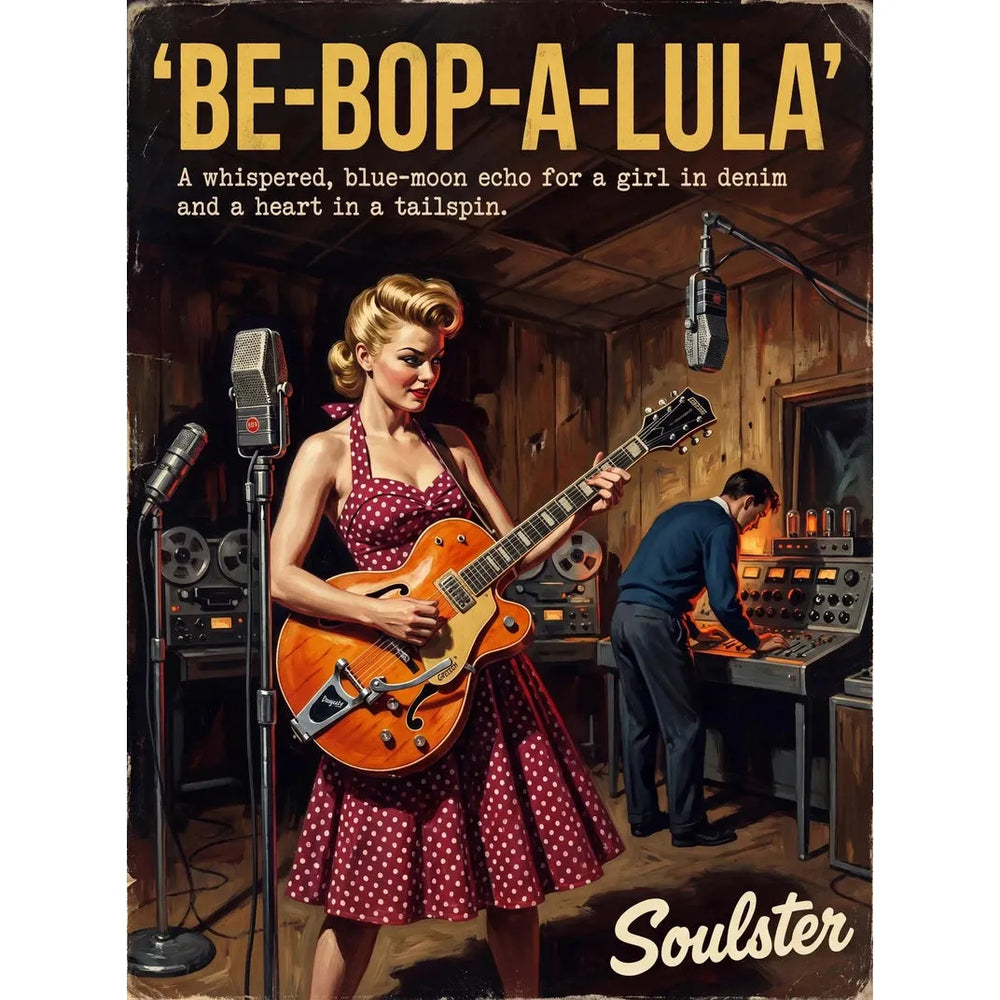 Premium Soulster studio wall art print featuring a mid-century vintage book cover aesthetic inspired by Alternative Indie - Be-Bop-A-Lula.