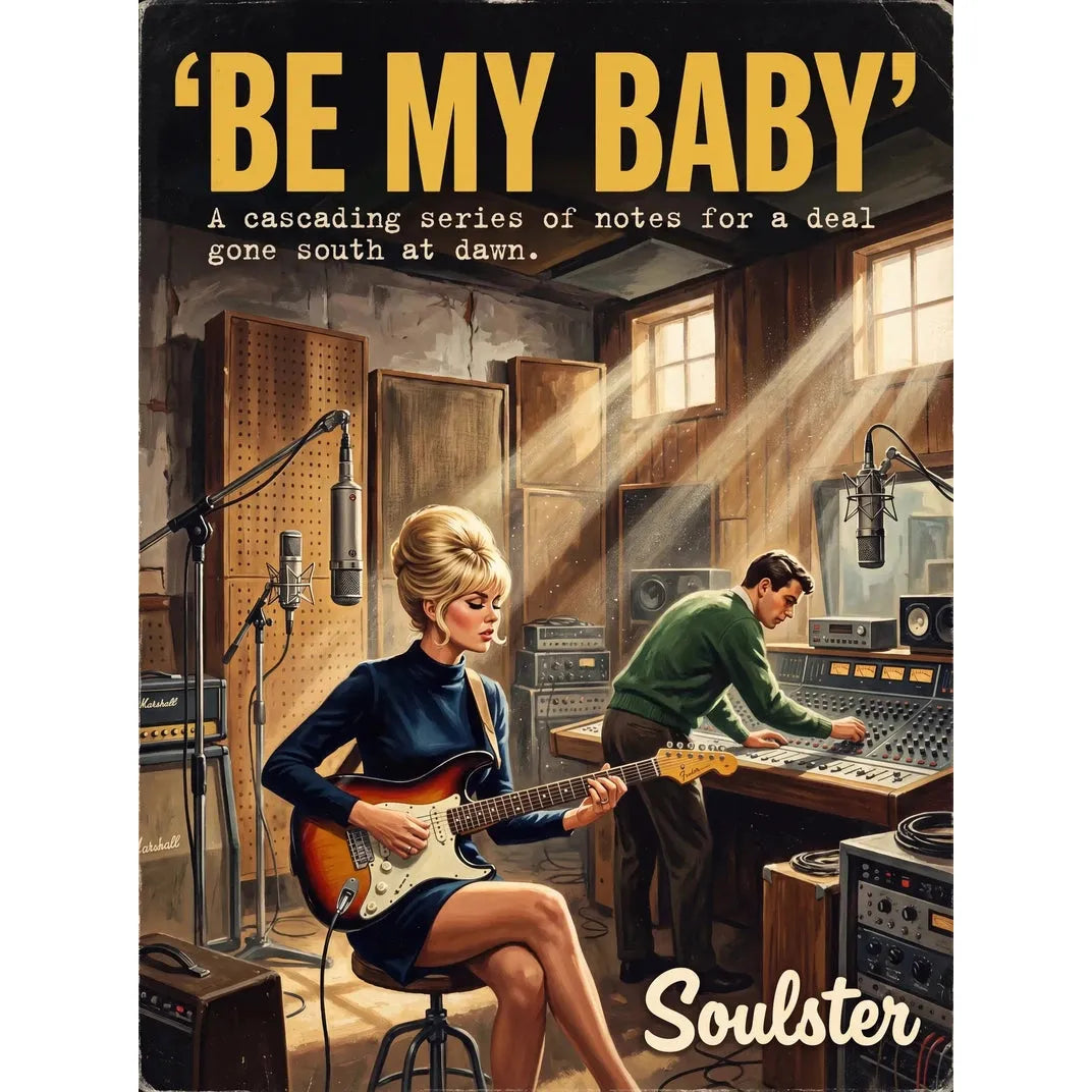 Premium Soulster studio wall art print featuring a mid-century vintage book cover aesthetic inspired by Alternative Indie - Be My Baby.