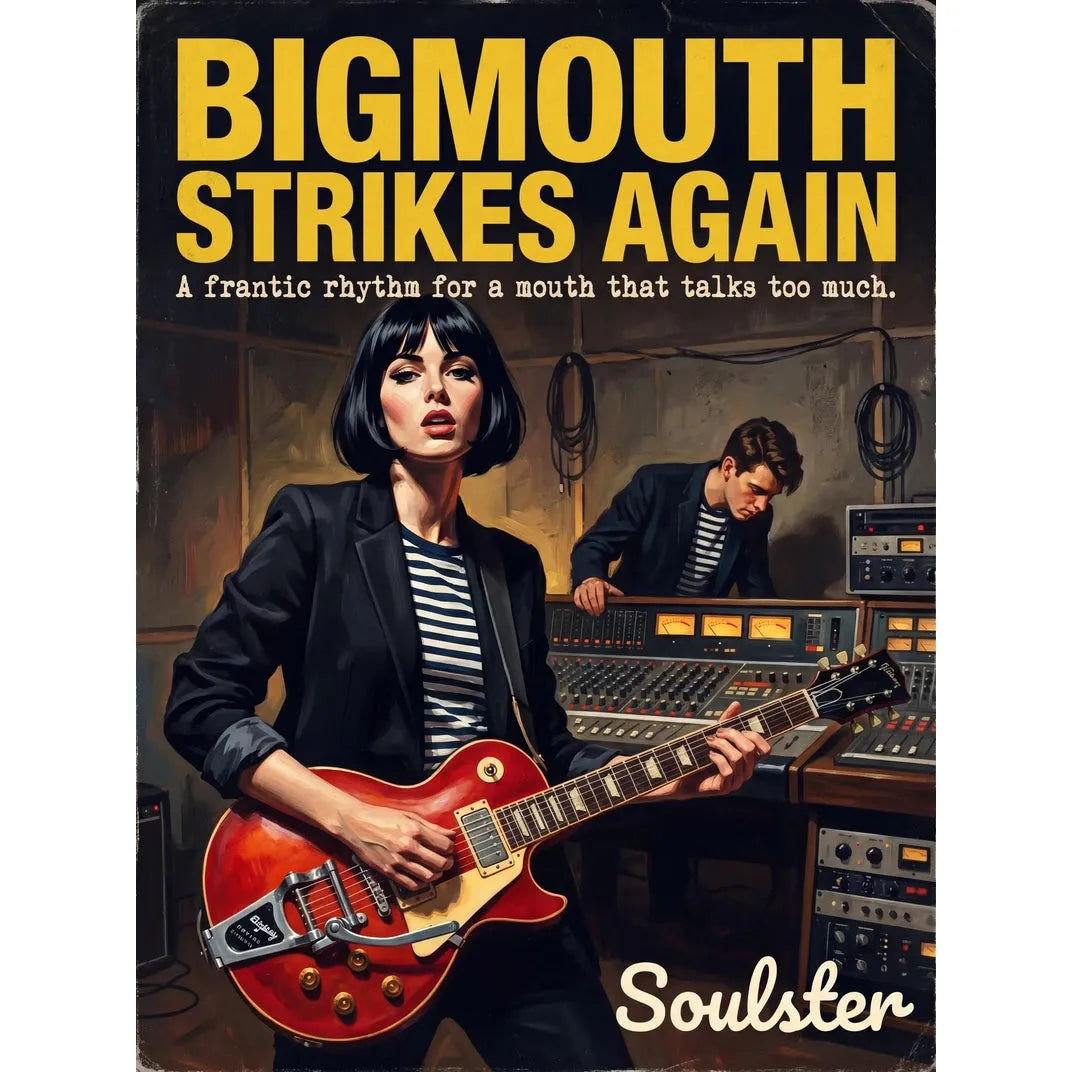 Premium Soulster studio wall art print featuring a mid-century vintage book cover aesthetic inspired by The Smiths - Bigmouth Strikes Again.