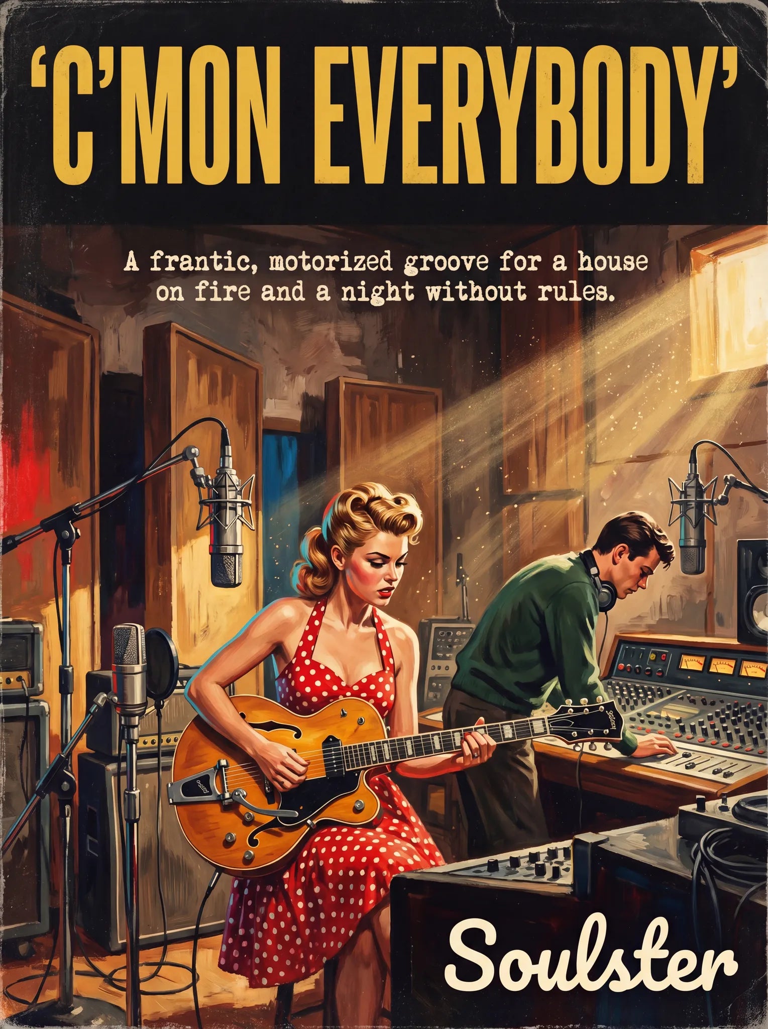 Premium Soulster studio wall art print featuring a mid-century vintage book cover aesthetic inspired by Alternative Indie - C'mon Everybody.