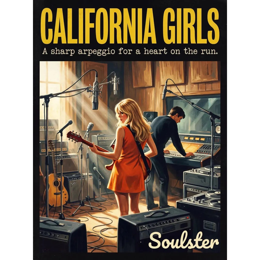 Premium Soulster studio wall art print featuring a mid-century vintage book cover aesthetic inspired by Alternative Indie - California Girls.