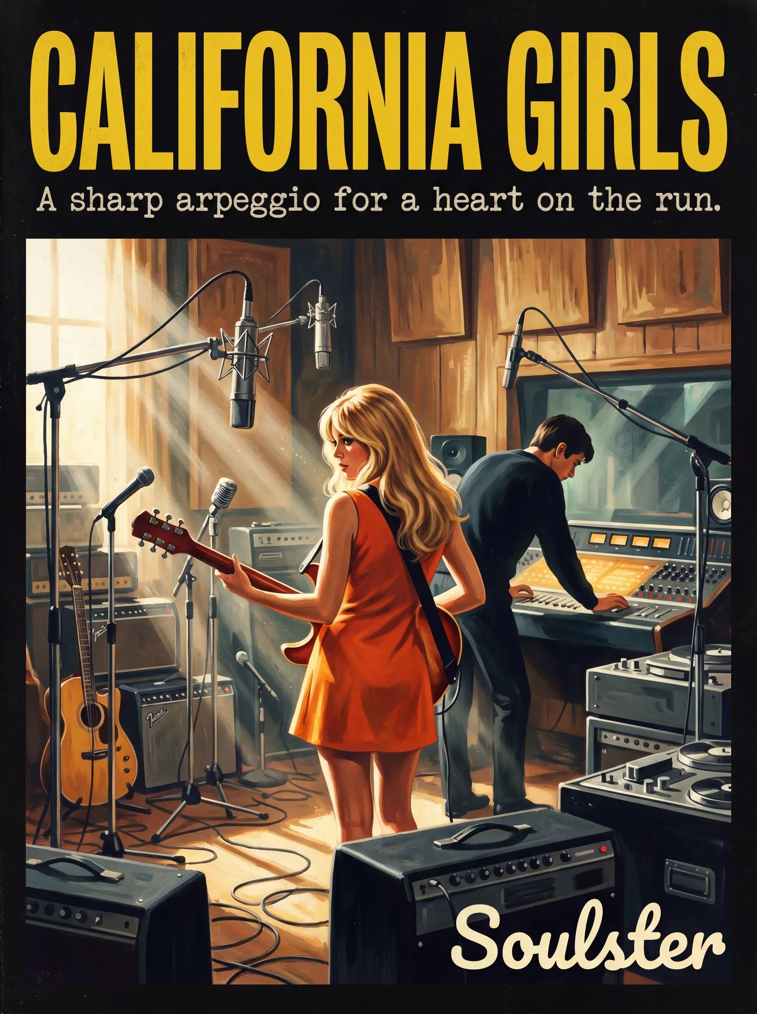 Premium Soulster studio wall art print featuring a mid-century vintage book cover aesthetic inspired by Alternative Indie - California Girls.