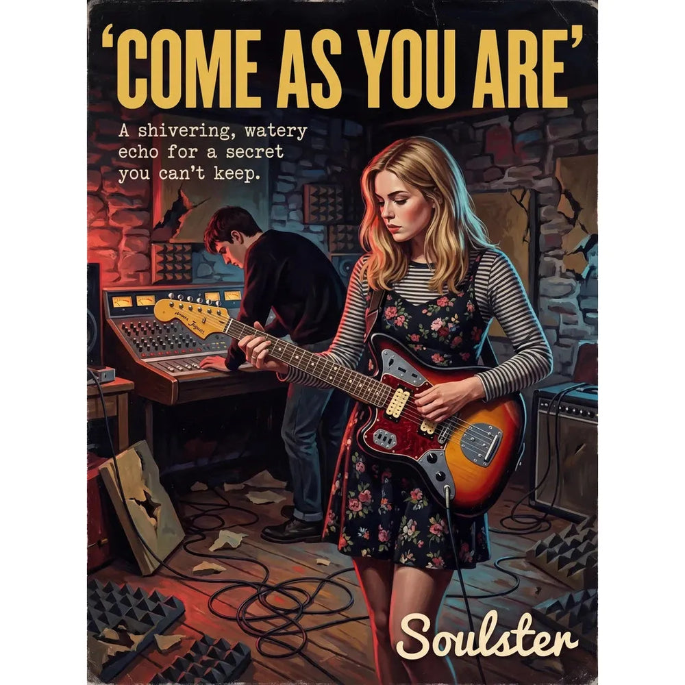 Premium Soulster studio wall art print featuring a mid-century vintage book cover aesthetic inspired by Nirvana - Come As You Are.