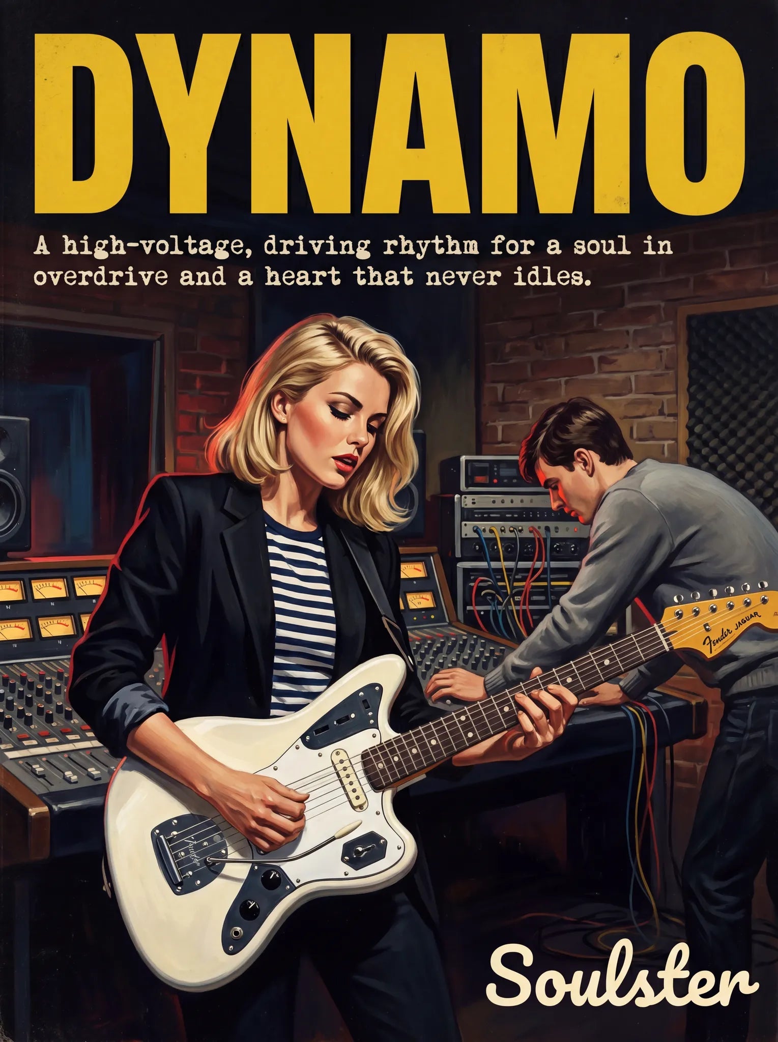 Premium Soulster studio wall art print featuring a mid-century vintage book cover aesthetic inspired by Johnny Marr - Dynamo.