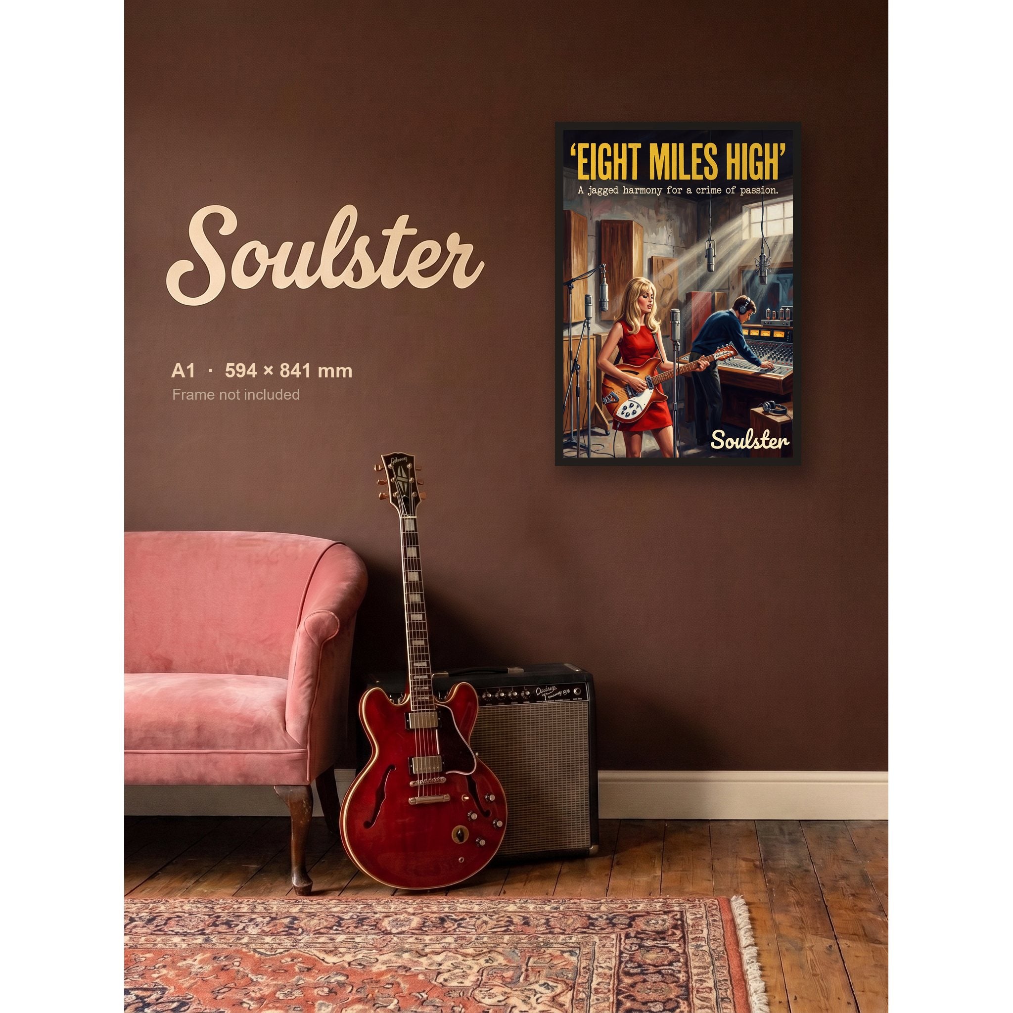 Eight Miles High - Studio Print shown framed on a wall in A1 size. Frame not included.