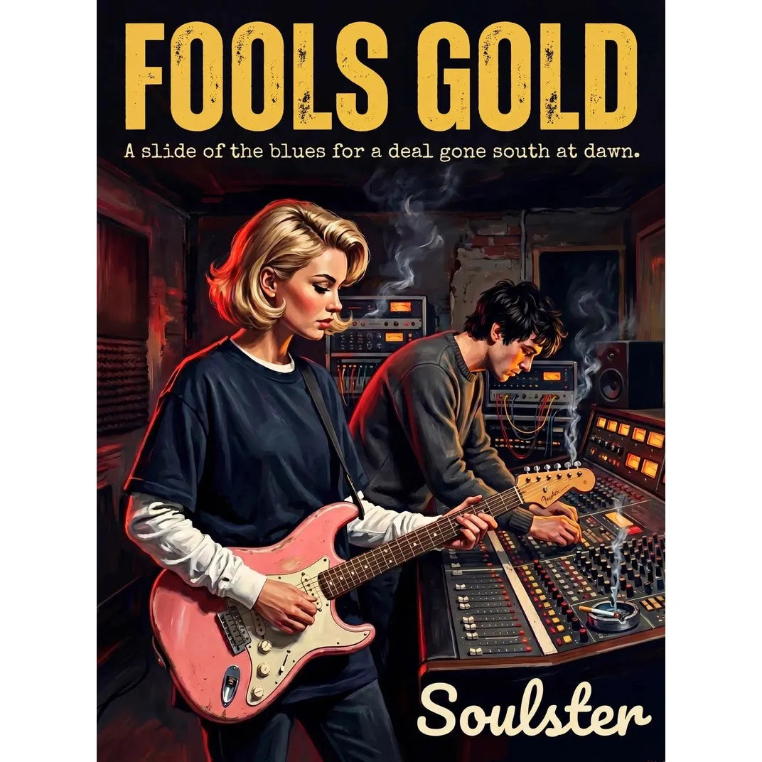 Premium Soulster studio wall art print featuring a mid-century vintage book cover aesthetic inspired by The Stone Roses - Fools Gold.