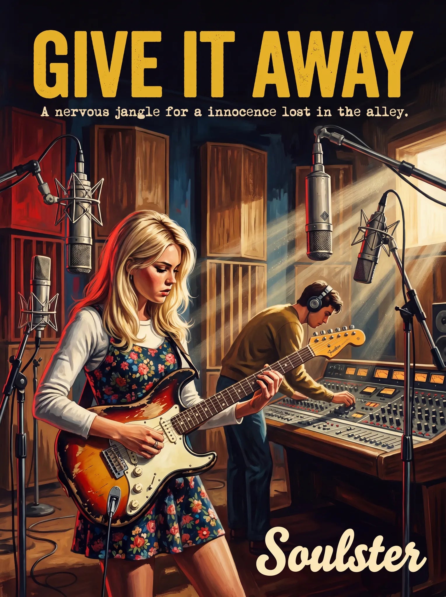 Premium Soulster studio wall art print featuring a mid-century vintage book cover aesthetic inspired by Alternative Indie - Give It Away.