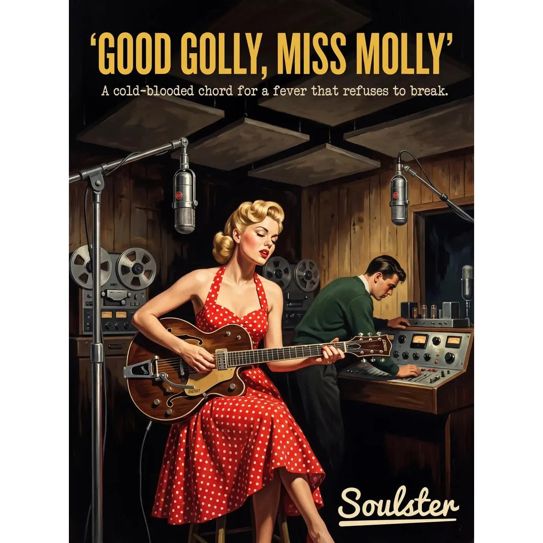 Premium Soulster studio wall art print featuring a mid-century vintage book cover aesthetic inspired by Alternative Indie - Good Golly, Miss Molly.