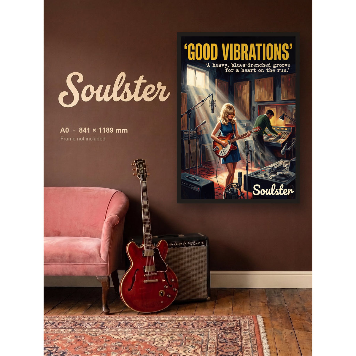 Good Vibrations - Studio Print shown framed on a wall in A0 size. Frame not included.