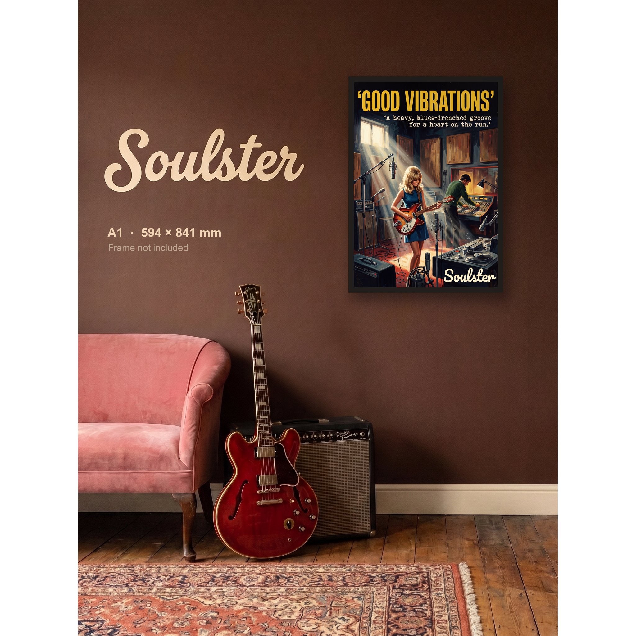 Good Vibrations - Studio Print shown framed on a wall in A1 size. Frame not included.