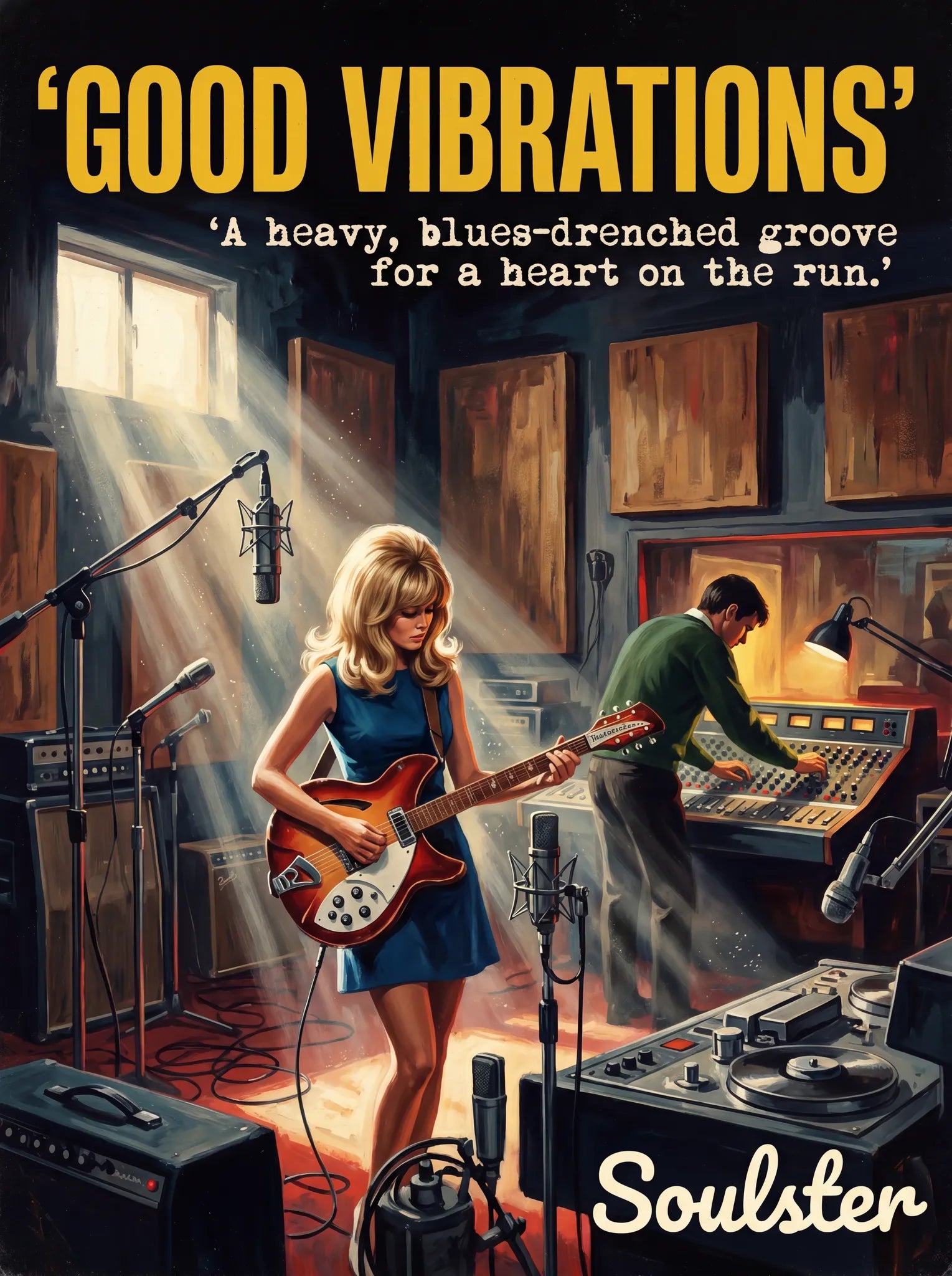 Premium Soulster studio wall art print featuring a mid-century vintage book cover aesthetic inspired by Alternative Indie - Good Vibrations.