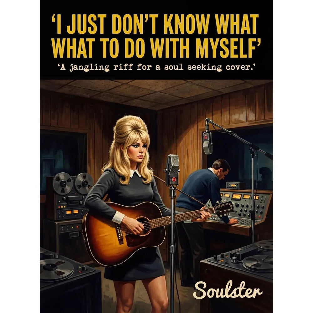 Premium Soulster studio wall art print featuring a mid-century vintage book cover aesthetic inspired by Alternative Indie - I Just Don't Know What To Do With Myself.