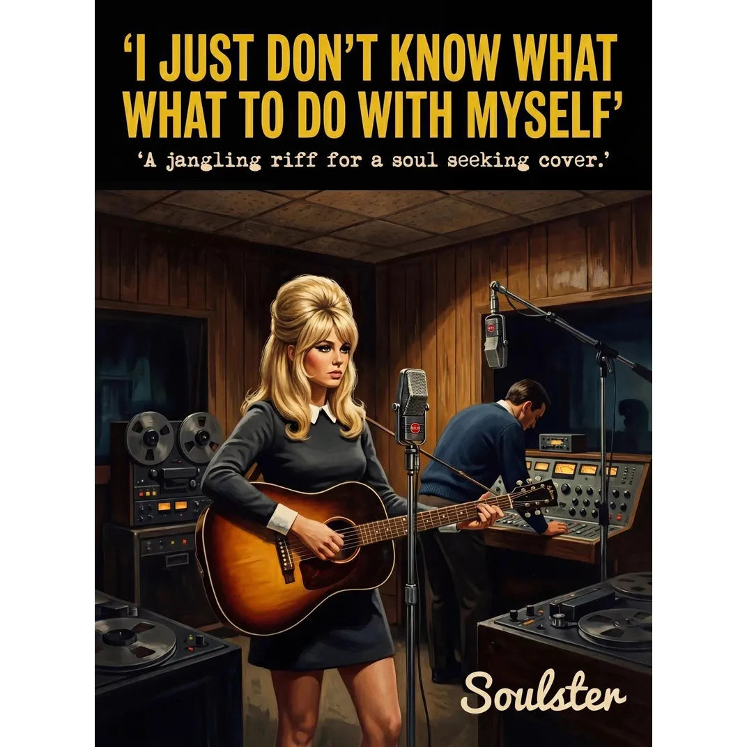 Premium Soulster studio wall art print featuring a mid-century vintage book cover aesthetic inspired by Alternative Indie - I Just Don't Know What To Do With Myself.