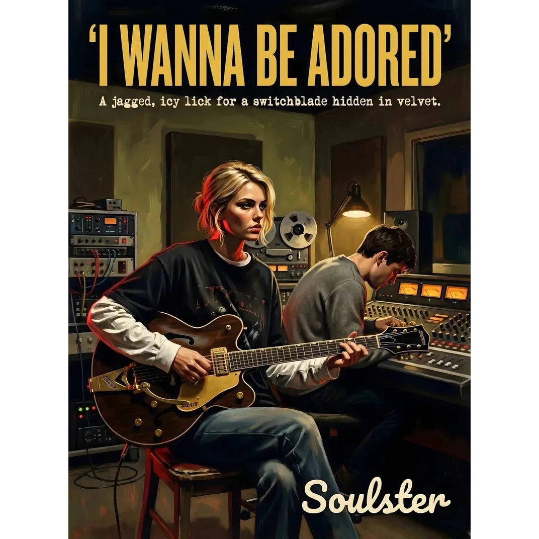 Premium Soulster studio wall art print featuring a mid-century vintage book cover aesthetic inspired by The Stone Roses - I Wanna Be Adored.