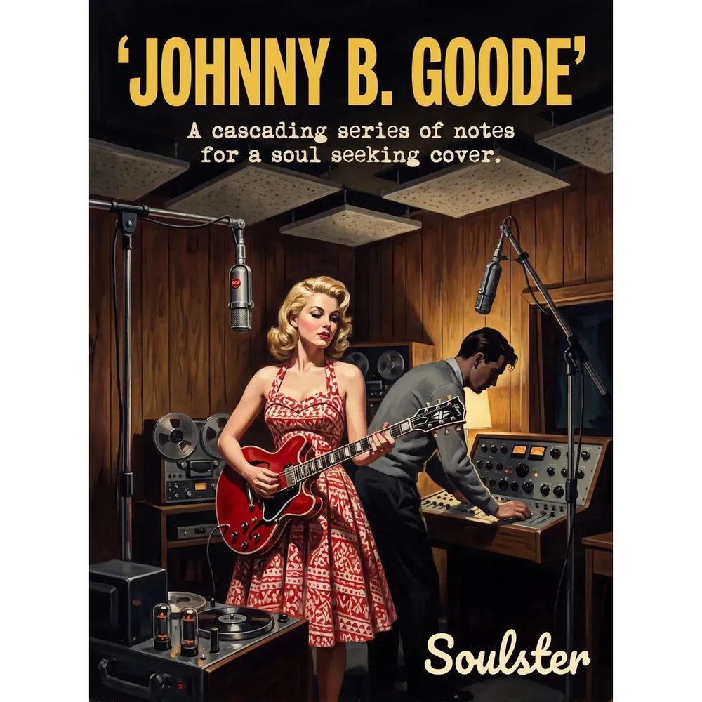 Premium Soulster studio wall art print featuring a mid-century vintage book cover aesthetic inspired by Alternative Indie - Johnny B. Goode.