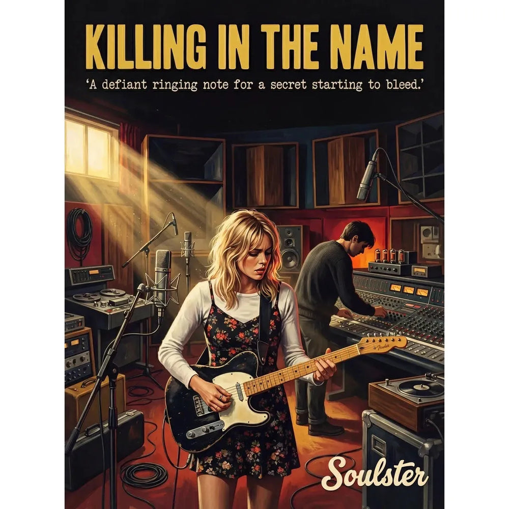 Premium Soulster studio wall art print featuring a mid-century vintage book cover aesthetic inspired by Alternative Indie - Killing In The Name.