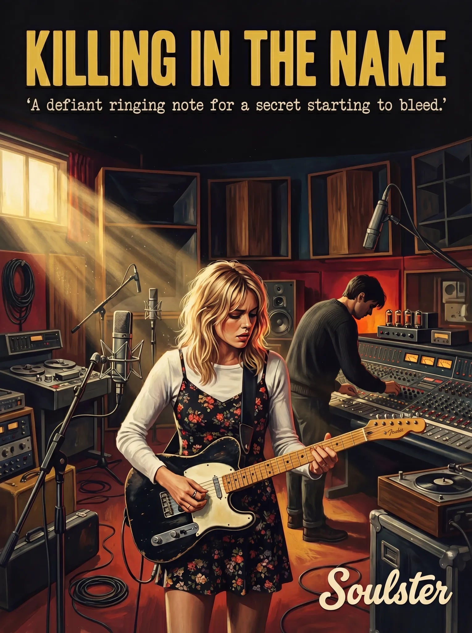 Premium Soulster studio wall art print featuring a mid-century vintage book cover aesthetic inspired by Alternative Indie - Killing In The Name.