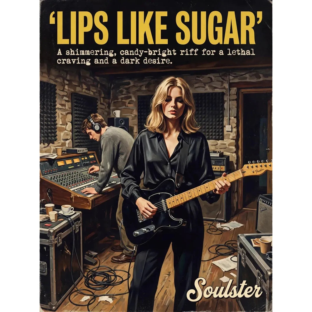Premium Soulster studio wall art print featuring a mid-century vintage book cover aesthetic inspired by Alternative Indie - Lips Like Sugar.
