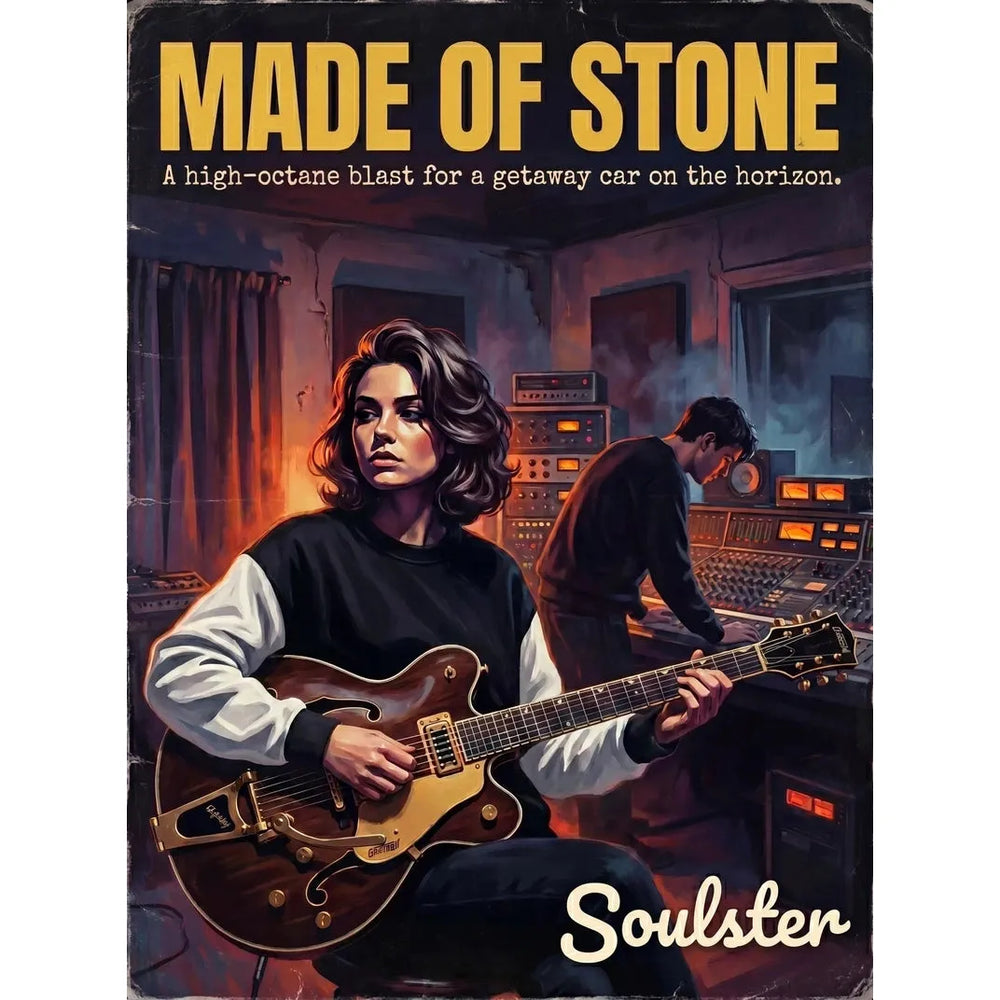 Premium Soulster studio wall art print featuring a mid-century vintage book cover aesthetic inspired by The Stone Roses - Made Of Stone.