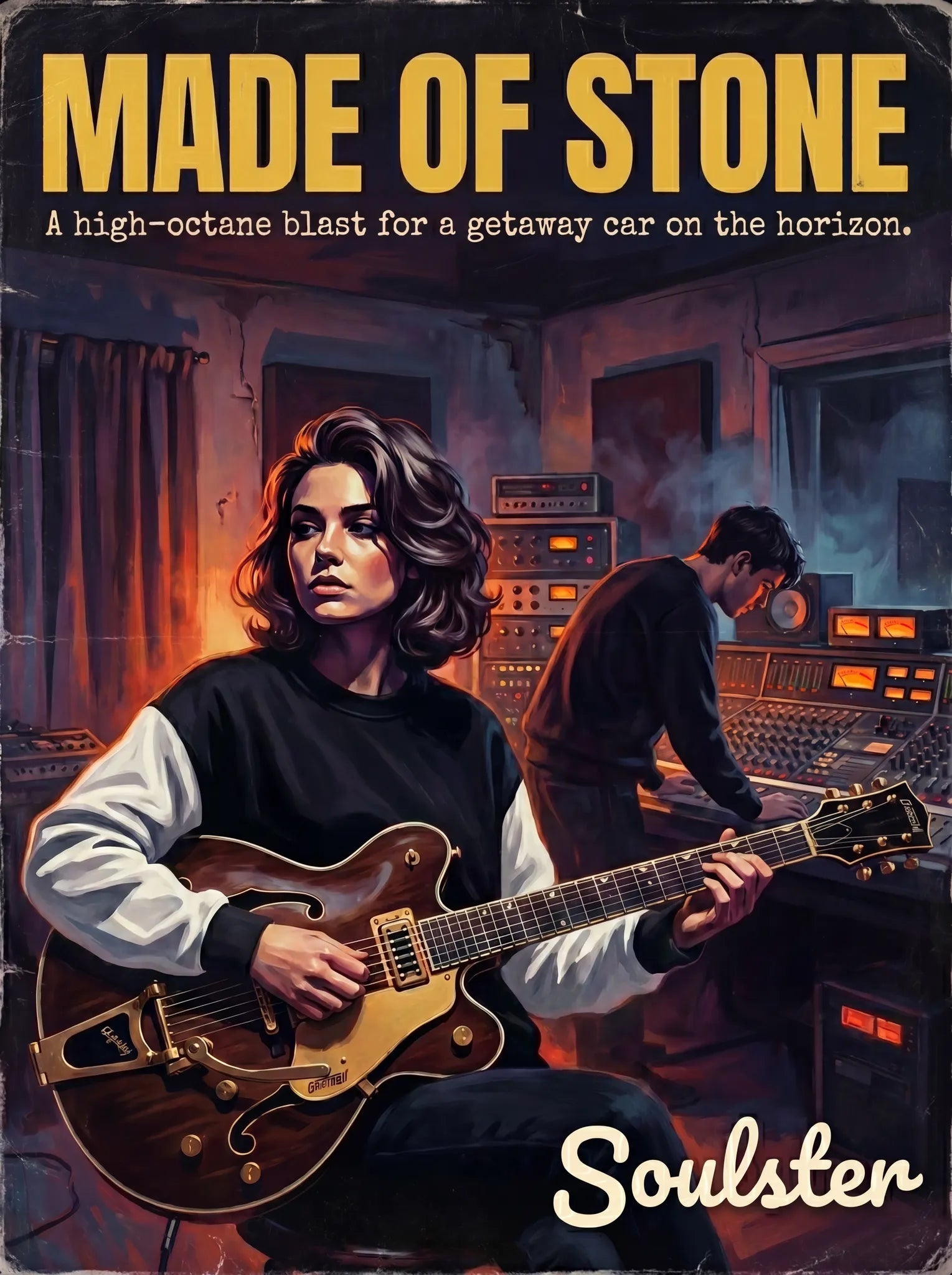 Premium Soulster studio wall art print featuring a mid-century vintage book cover aesthetic inspired by The Stone Roses - Made Of Stone.