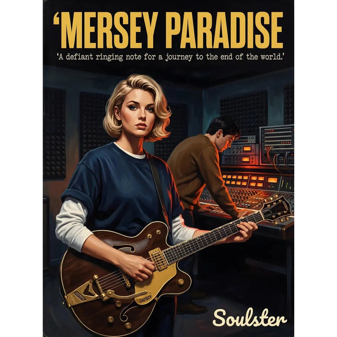Premium Soulster studio wall art print featuring a mid-century vintage book cover aesthetic inspired by The Stone Roses - Mersey Paradise.