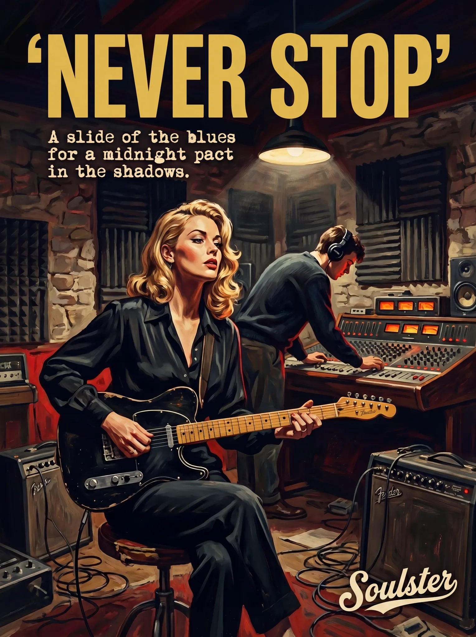 Premium Soulster studio wall art print featuring a mid-century vintage book cover aesthetic inspired by Alternative Indie - Never Stop.