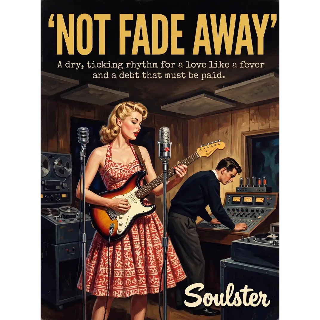Premium Soulster studio wall art print featuring a mid-century vintage book cover aesthetic inspired by Alternative Indie - Not Fade Away.