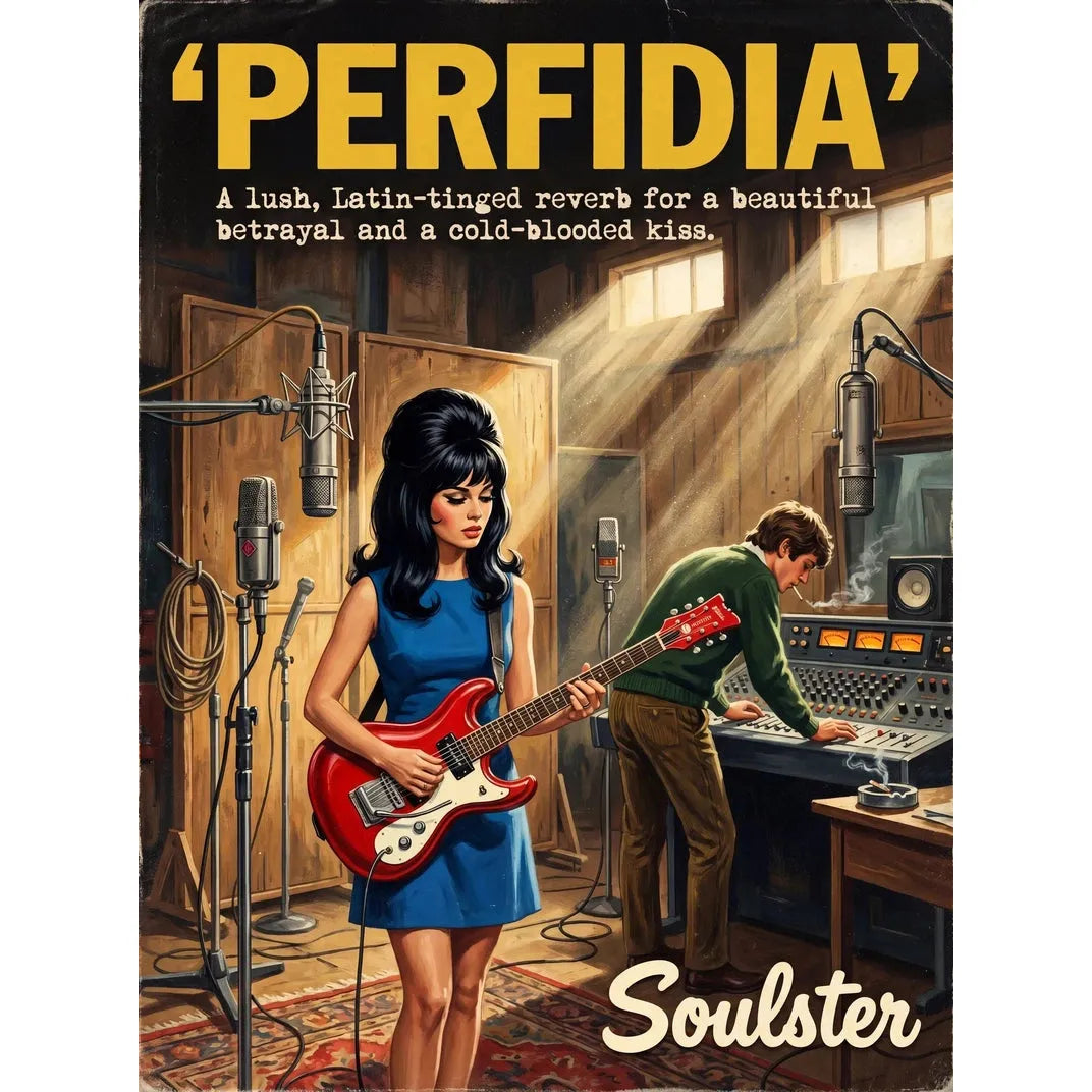 Premium Soulster studio wall art print featuring a mid-century vintage book cover aesthetic inspired by Alternative Indie - Perfidia.