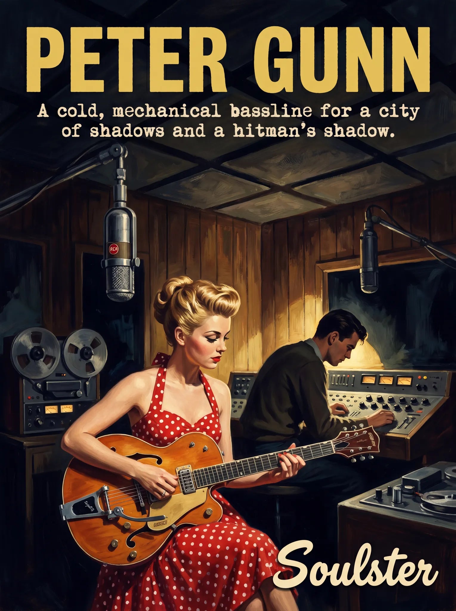 Premium Soulster studio wall art print featuring a mid-century vintage book cover aesthetic inspired by Alternative Indie - Peter Gunn.