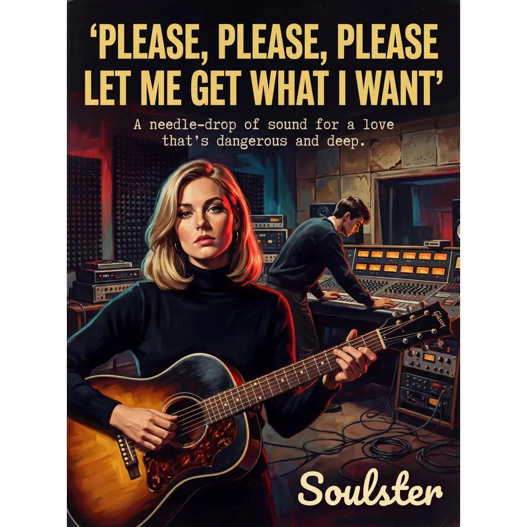 Premium Soulster studio wall art print featuring a mid-century vintage book cover aesthetic inspired by The Smiths - Please, Please, Please Let Me Get What I Want.