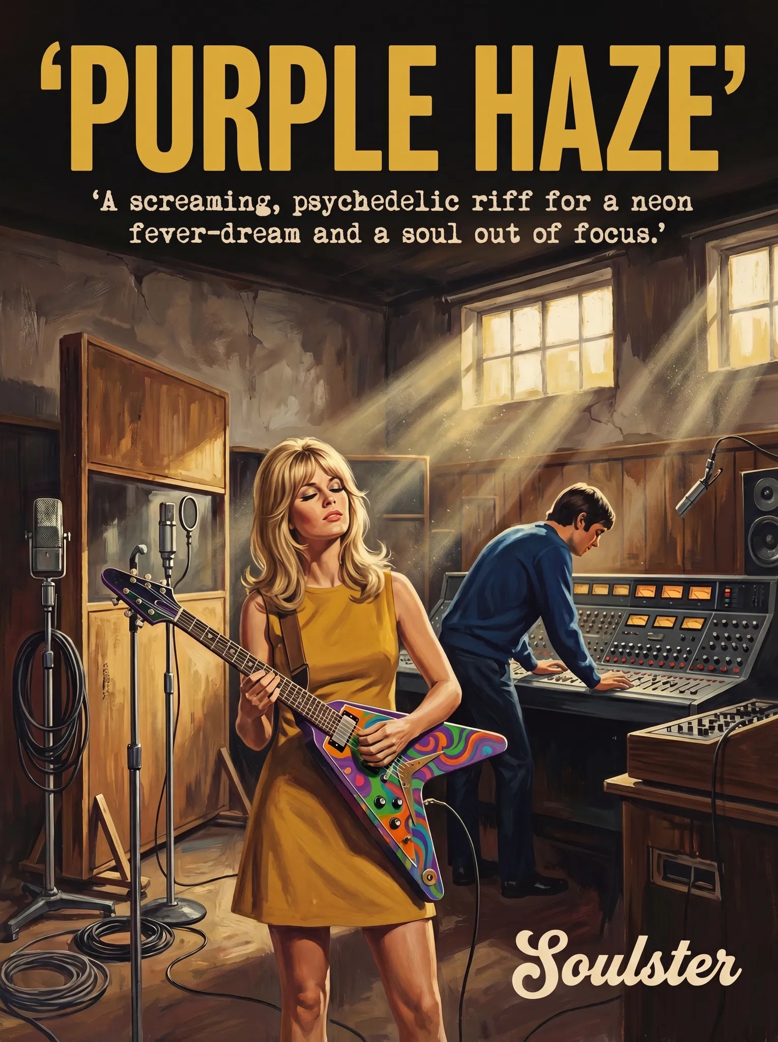 Premium Soulster studio wall art print featuring a mid-century vintage book cover aesthetic inspired by Alternative Indie - Purple Haze.