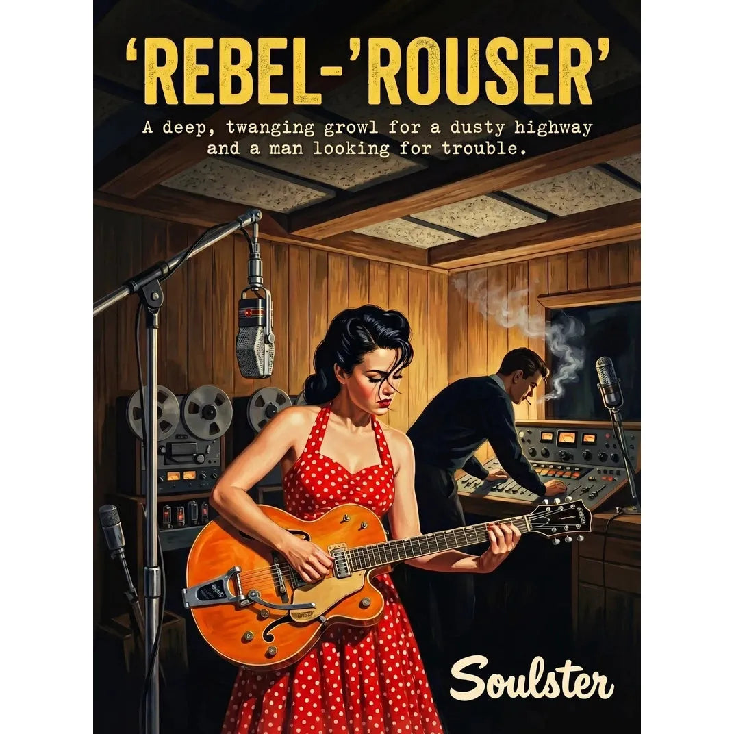 Premium Soulster studio wall art print featuring a mid-century vintage book cover aesthetic inspired by Alternative Indie - Rebel-'Rouser.