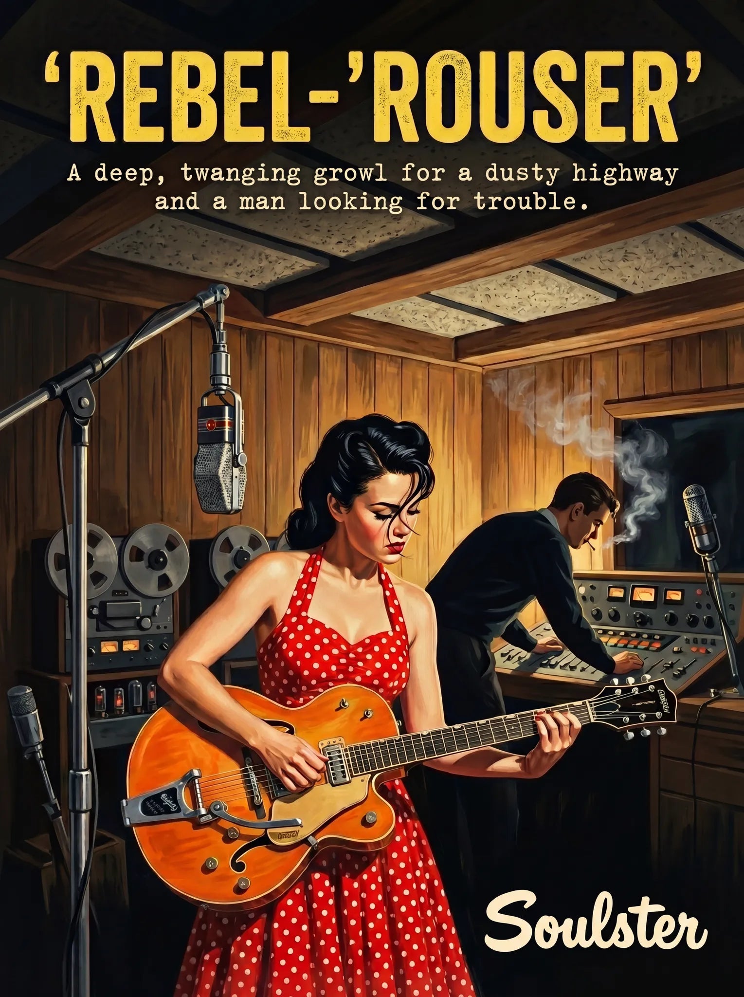 Premium Soulster studio wall art print featuring a mid-century vintage book cover aesthetic inspired by Alternative Indie - Rebel-'Rouser.
