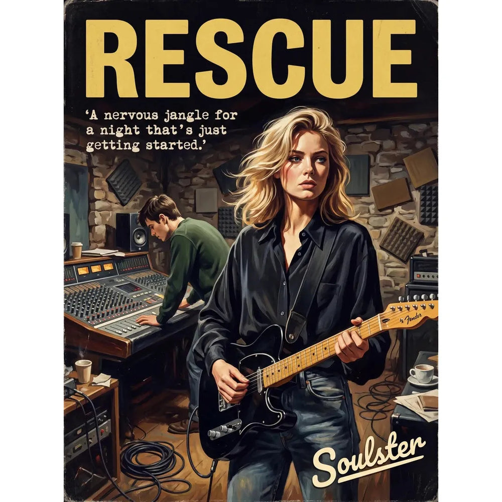 Premium Soulster studio wall art print featuring a mid-century vintage book cover aesthetic inspired by Alternative Indie - Rescue.