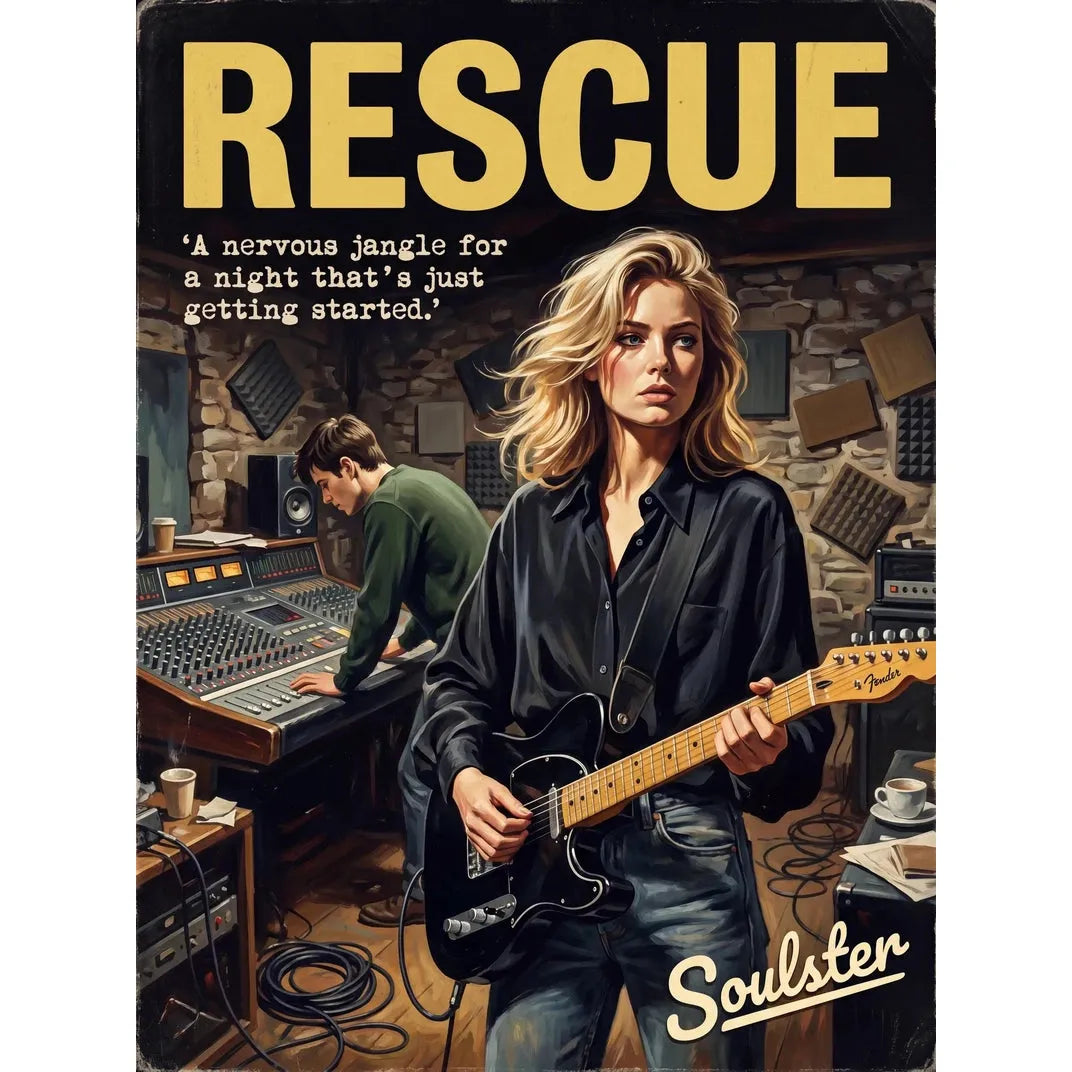 Premium Soulster studio wall art print featuring a mid-century vintage book cover aesthetic inspired by Alternative Indie - Rescue.