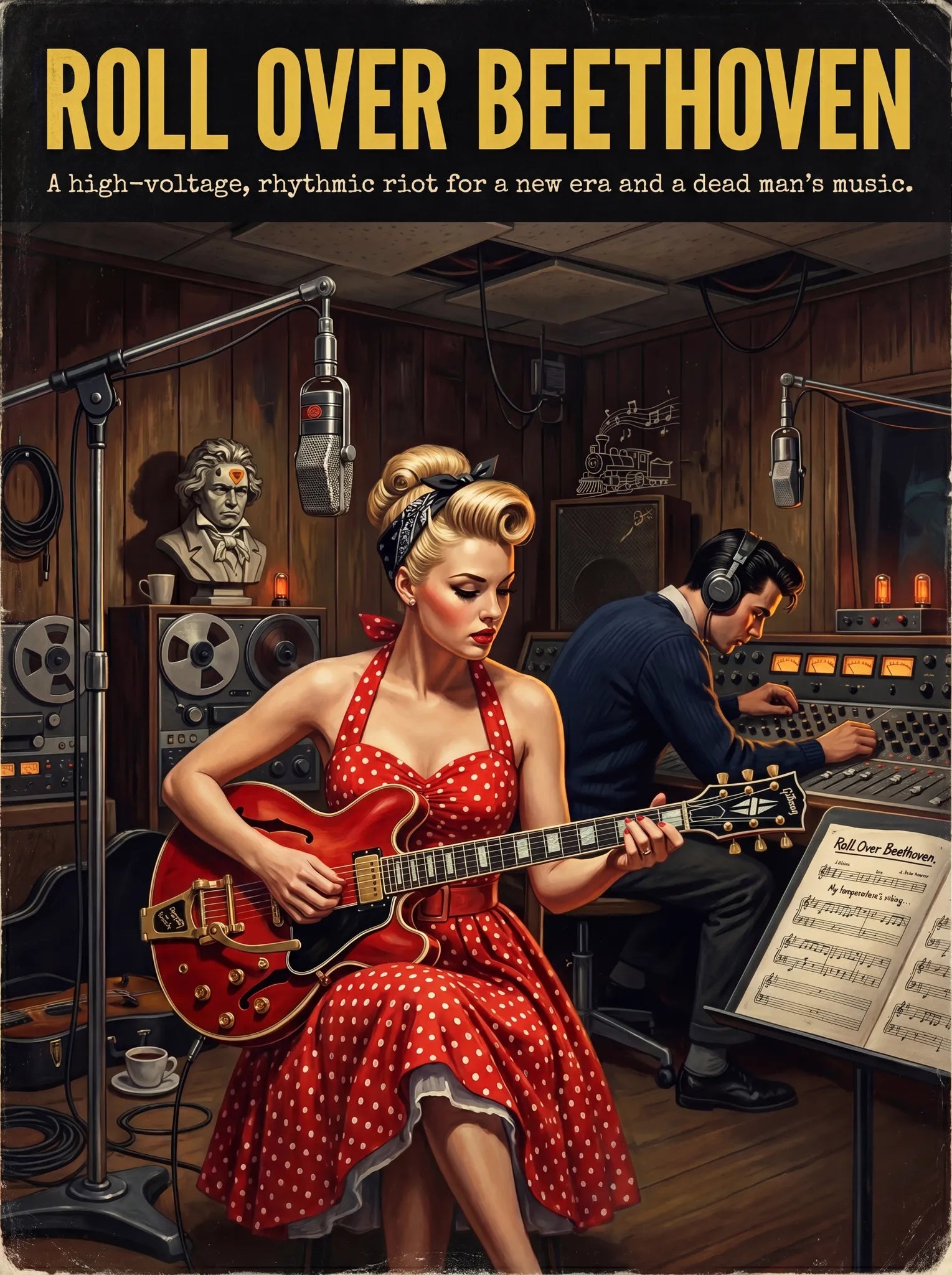 Premium Soulster studio wall art print featuring a mid-century vintage book cover aesthetic inspired by Alternative Indie - Roll Over Beethoven.