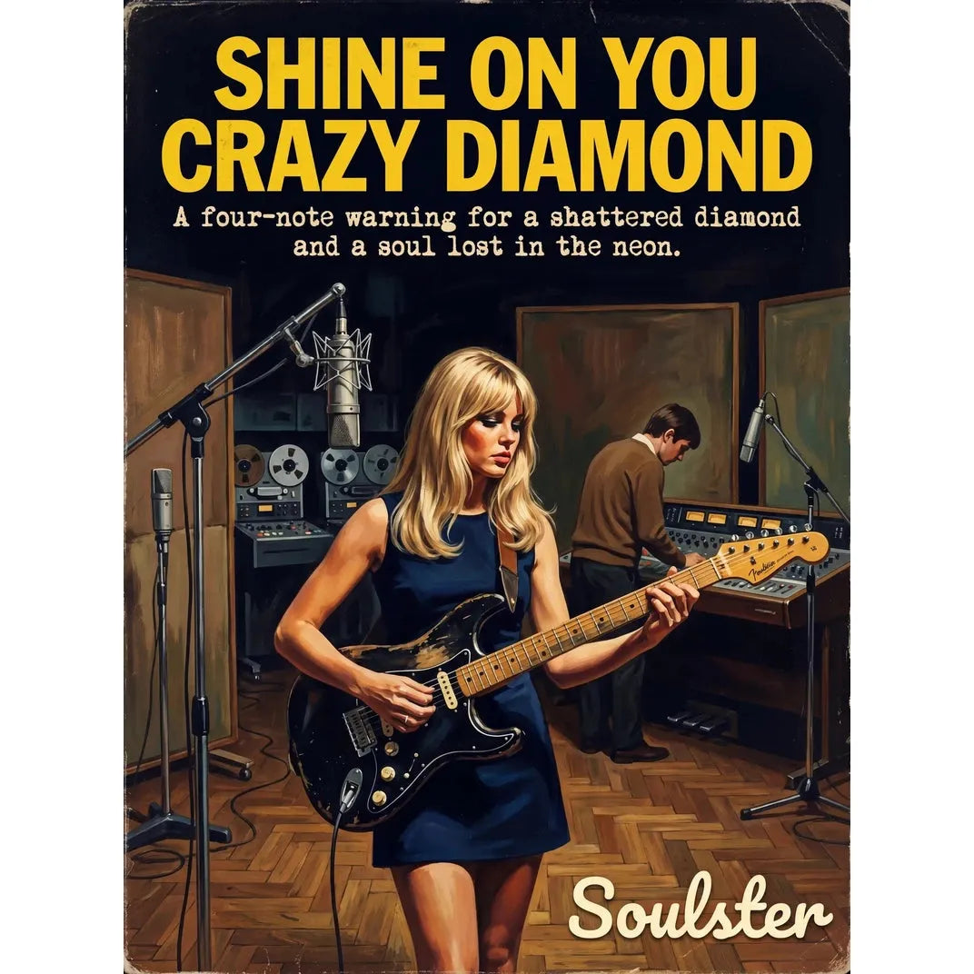 Premium Soulster studio wall art print featuring a mid-century vintage book cover aesthetic inspired by Pink Floyd - Shine On You Crazy Diamond.