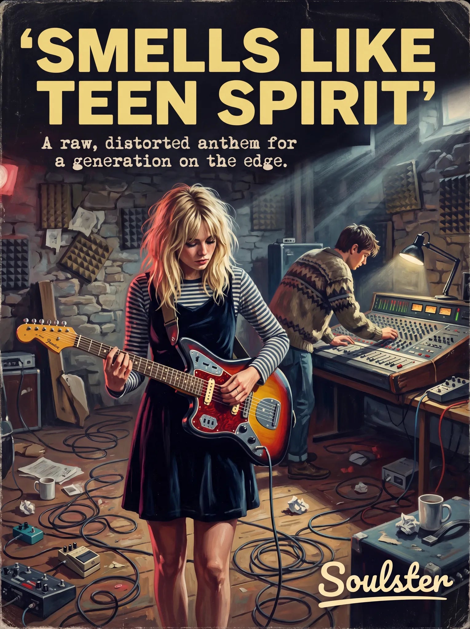 Premium Soulster studio wall art print featuring a mid-century vintage book cover aesthetic inspired by Nirvana - Smells Like Teen Spirit.