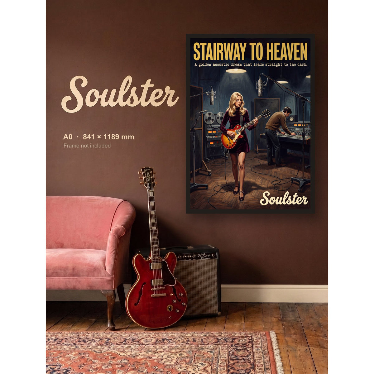 Stairway To Heaven - Studio Print shown framed on a wall in A0 size. Frame not included.
