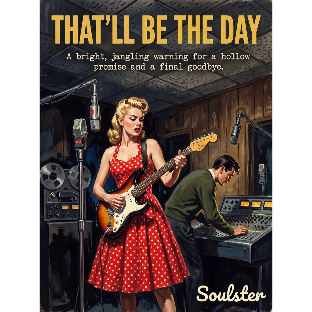 Premium Soulster studio wall art print featuring a mid-century vintage book cover aesthetic inspired by Alternative Indie - That'll Be The Day.