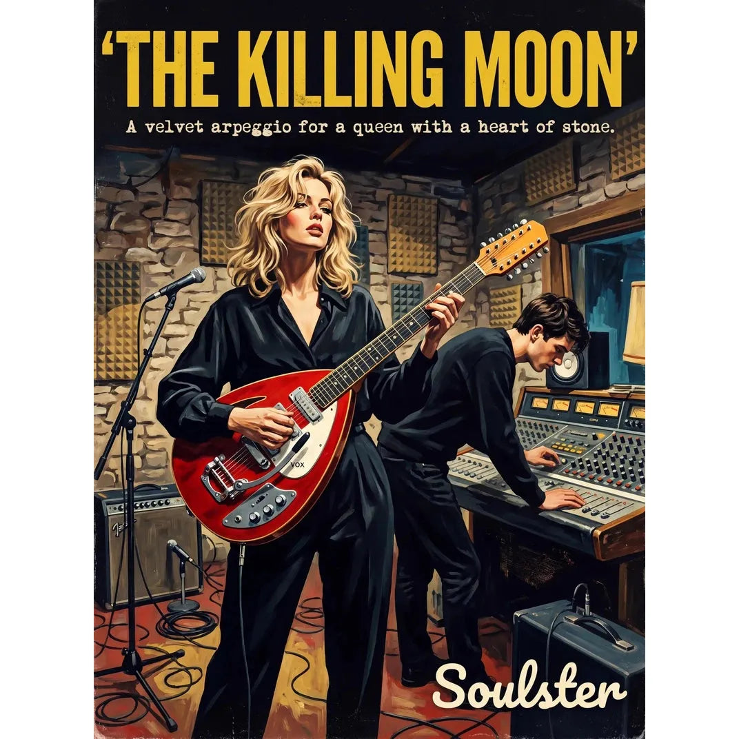 Premium Soulster studio wall art print featuring a mid-century vintage book cover aesthetic inspired by Alternative Indie - The Killing Moon.