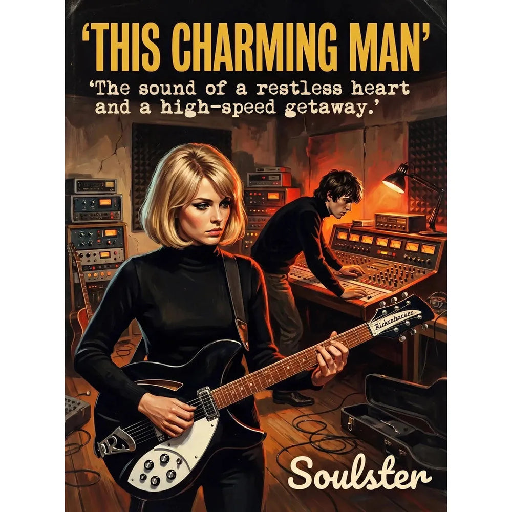 Premium Soulster studio wall art print featuring a mid-century vintage book cover aesthetic inspired by The Smiths - This Charming Man.