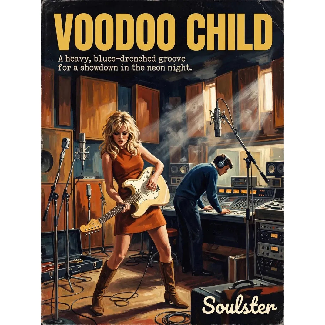 Premium Soulster studio wall art print featuring a mid-century vintage book cover aesthetic inspired by Alternative Indie - Voodoo Child.